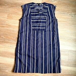 J.Crew Navy Blue & White Striped Sleeveless Cotton Dress with Pockets Size 8